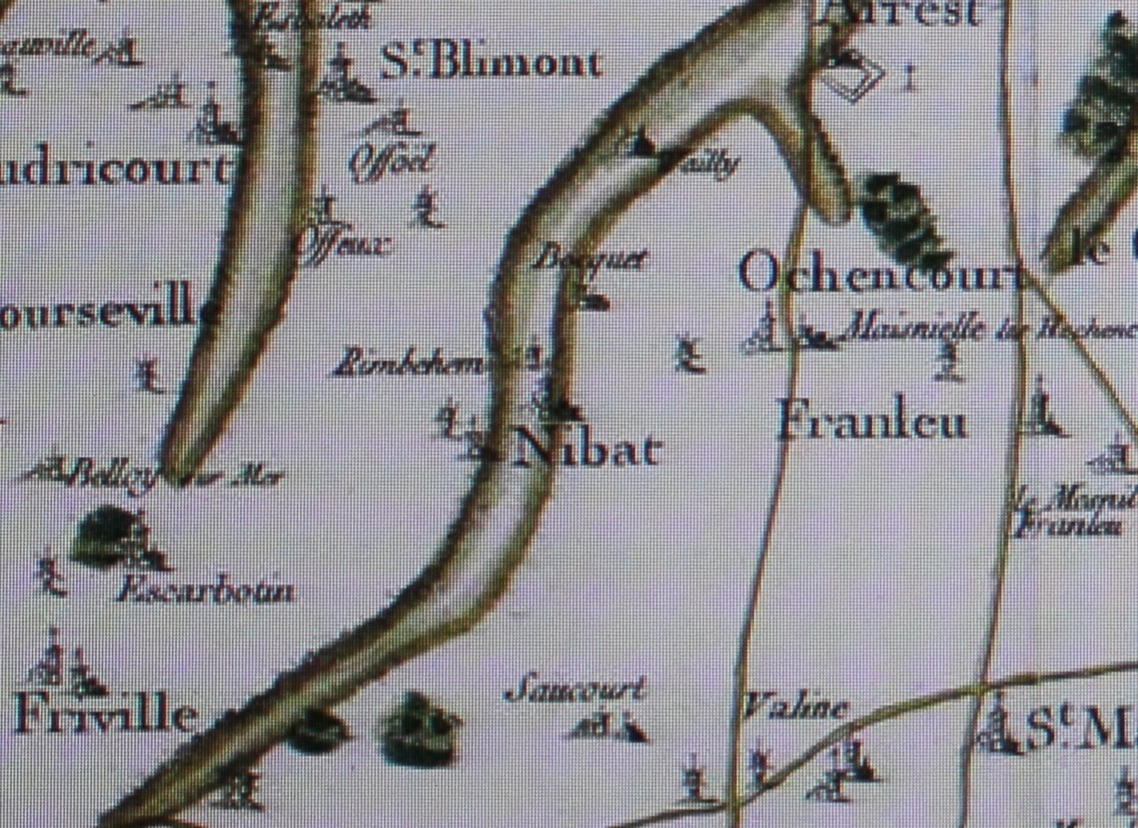 Carte de Cassini (vers 1750) sur laquelle figurent les hameaux de Rembehen, Bocquet, Wailly et Saucourt, ainsi que les moulins à vent.